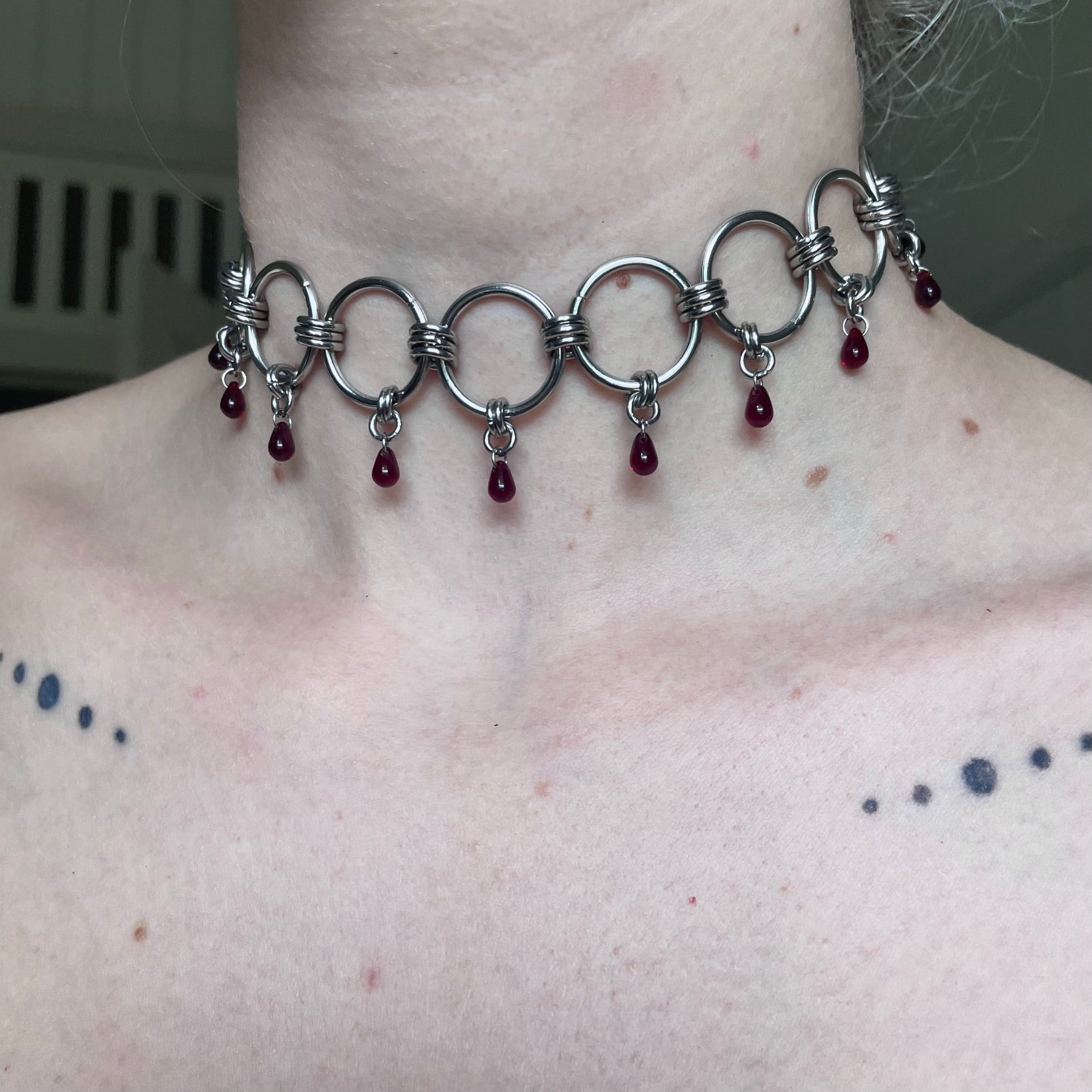 O-ring Blood-droplet Chainmail Choker.