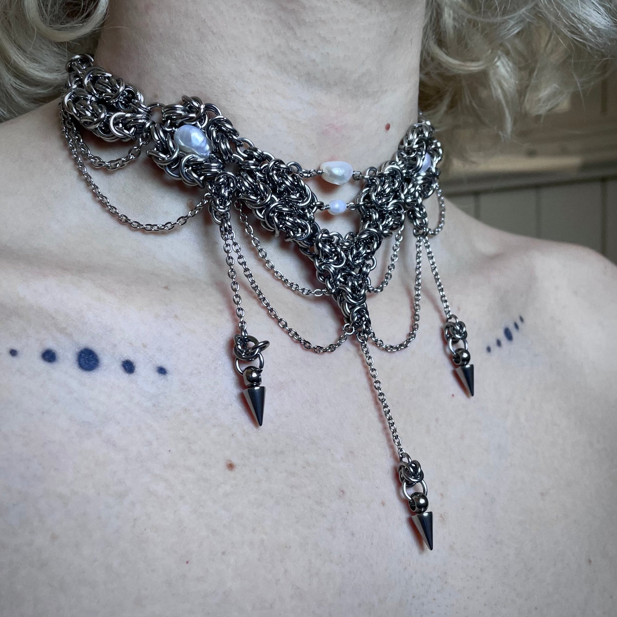 Fortune. Freshwater Pearl and Chainmail Choker.