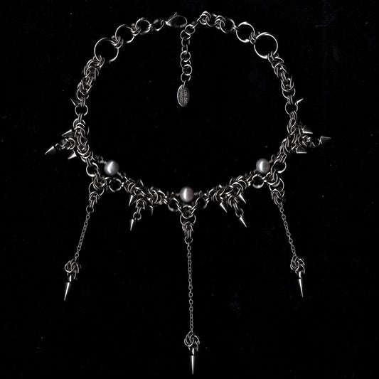 Grey Pearl Spikey Chainmail Choker. MADE-TO-ORDER.