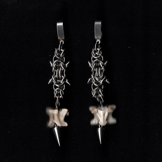 Pierced Chainmail and Bone Earrings.