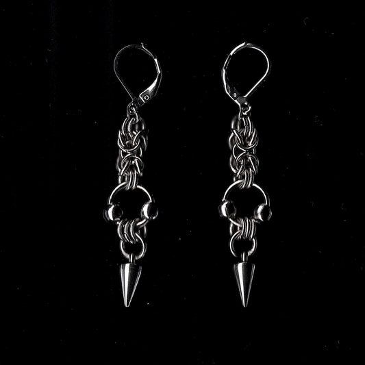 Chainmail and Spike Drop Earrings.