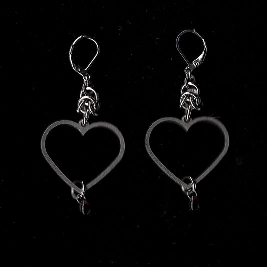 Bloodied Hearts. Chainmail Earrings.