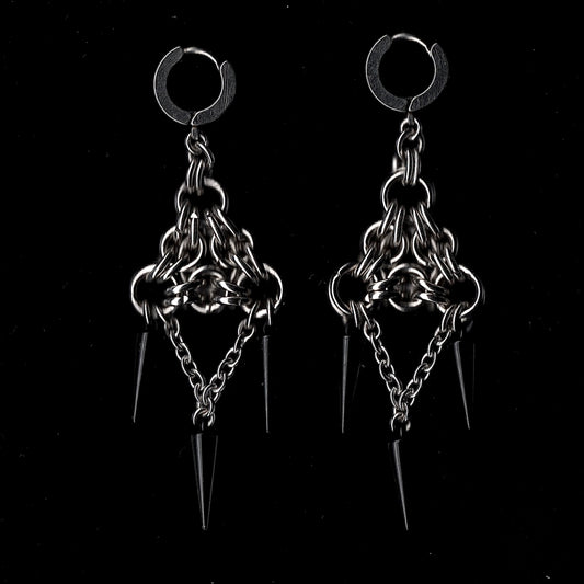 Black Spike Chunky Chainmail Earrings.