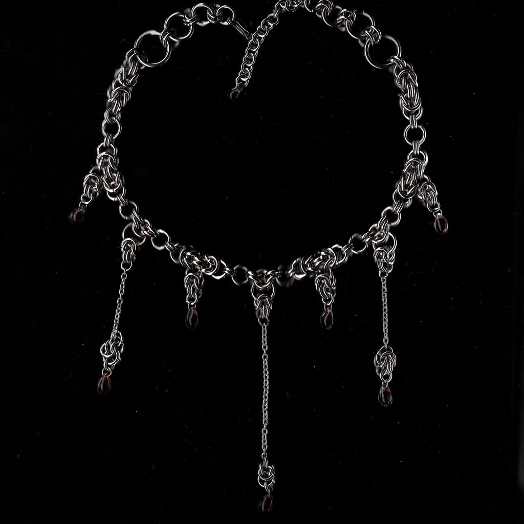 Divine Devour. Blood Droplet Chainmail Choker. MADE-TO-ORDER.