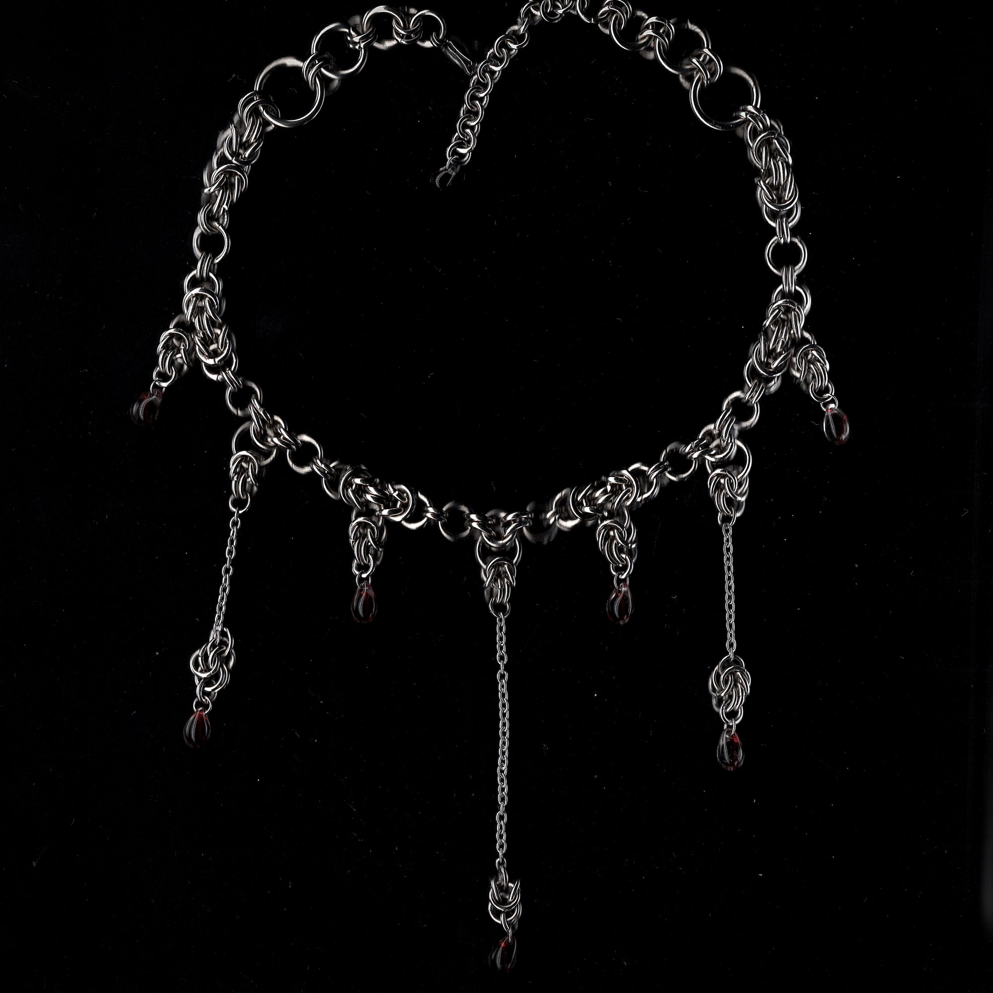 Divine Devour. Blood Droplet Chainmail Choker. MADE-TO-ORDER.