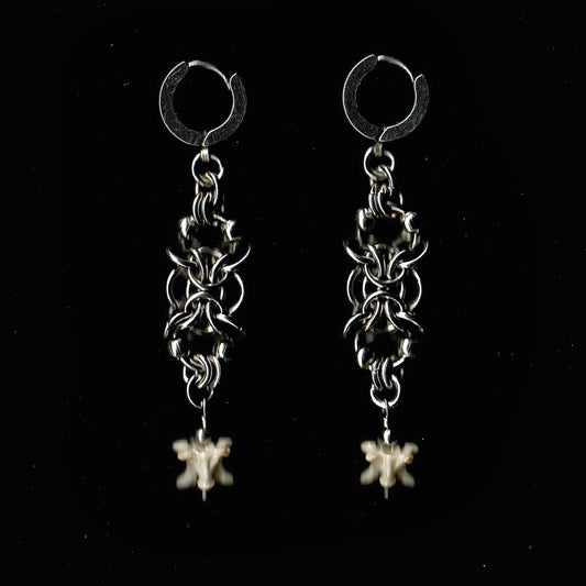 Dainty Bone and Chainmail Earrings