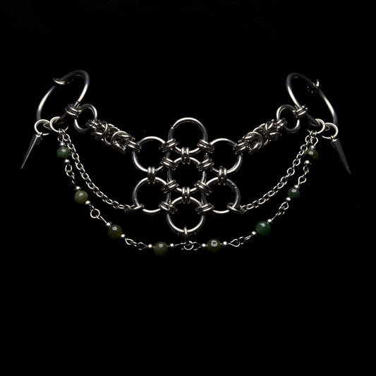 Chainmail Flower and Jade Choker