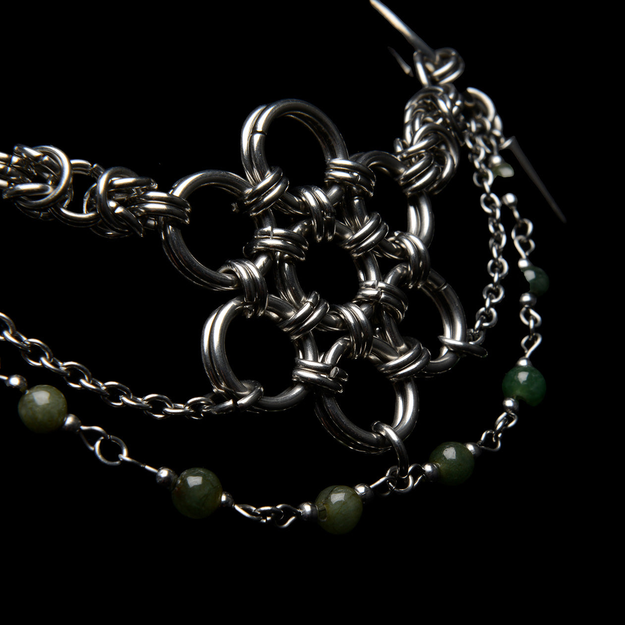 Chainmail Flower and Jade Choker