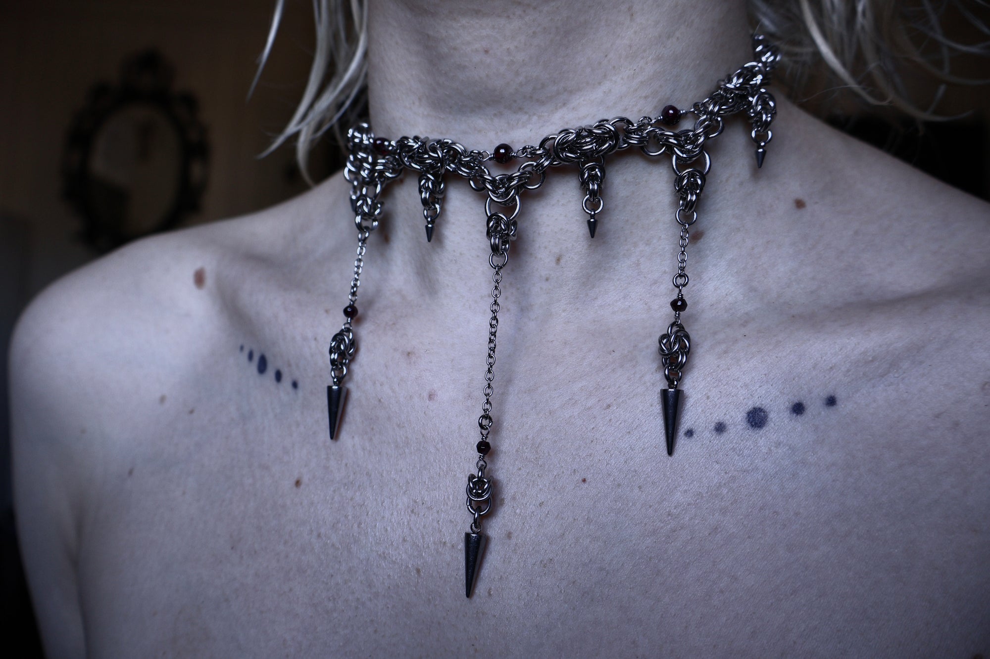 Divine Garnet. Chainmail Choker. MADE-TO-ORDER