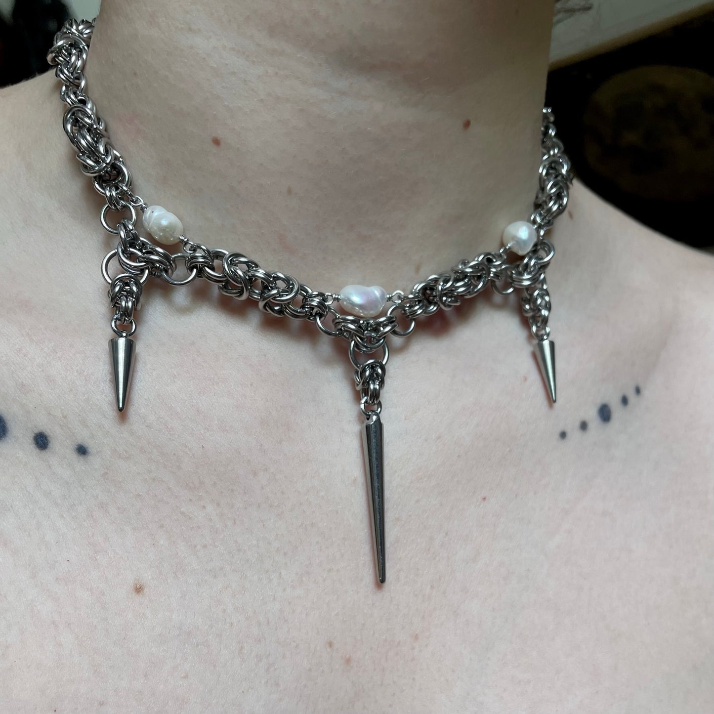 Spike and Pearl Chainmail Choker.