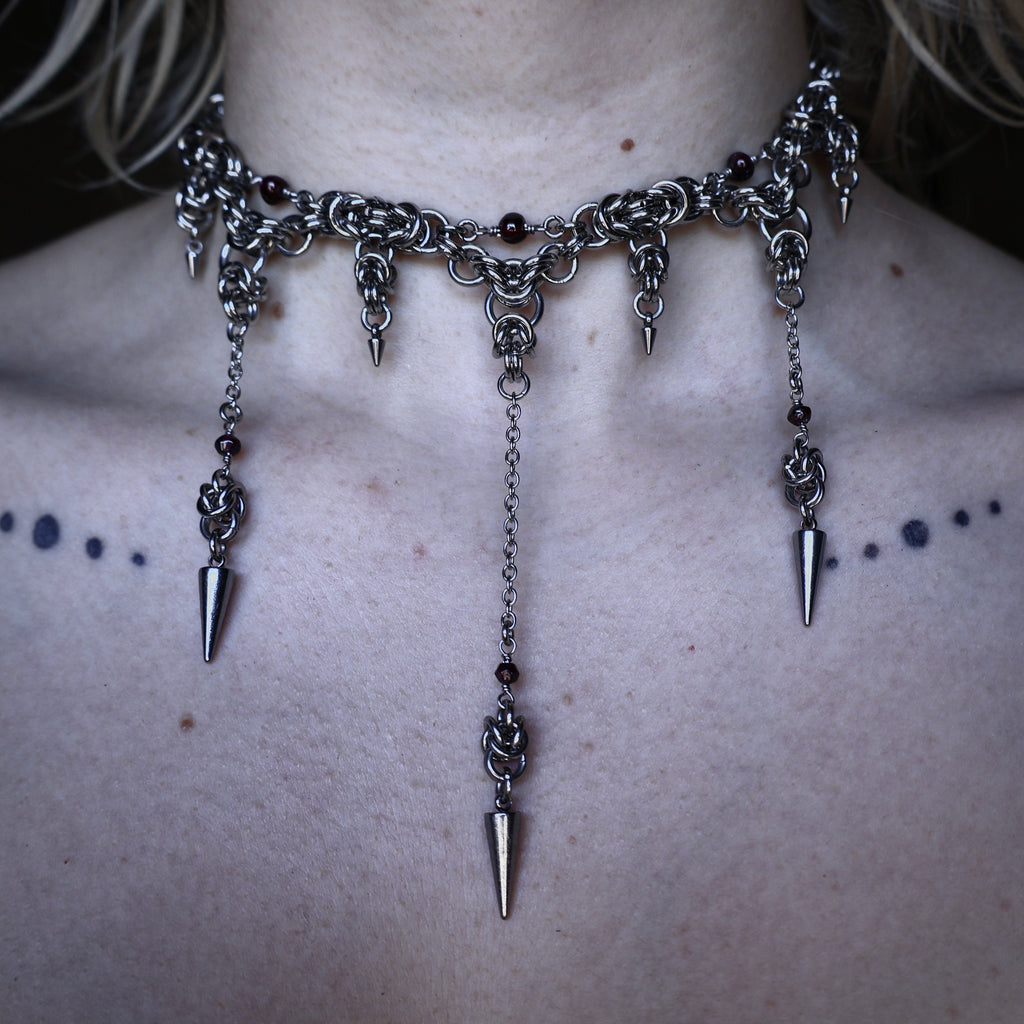 Divine Garnet. Chainmail Choker. MADE-TO-ORDER