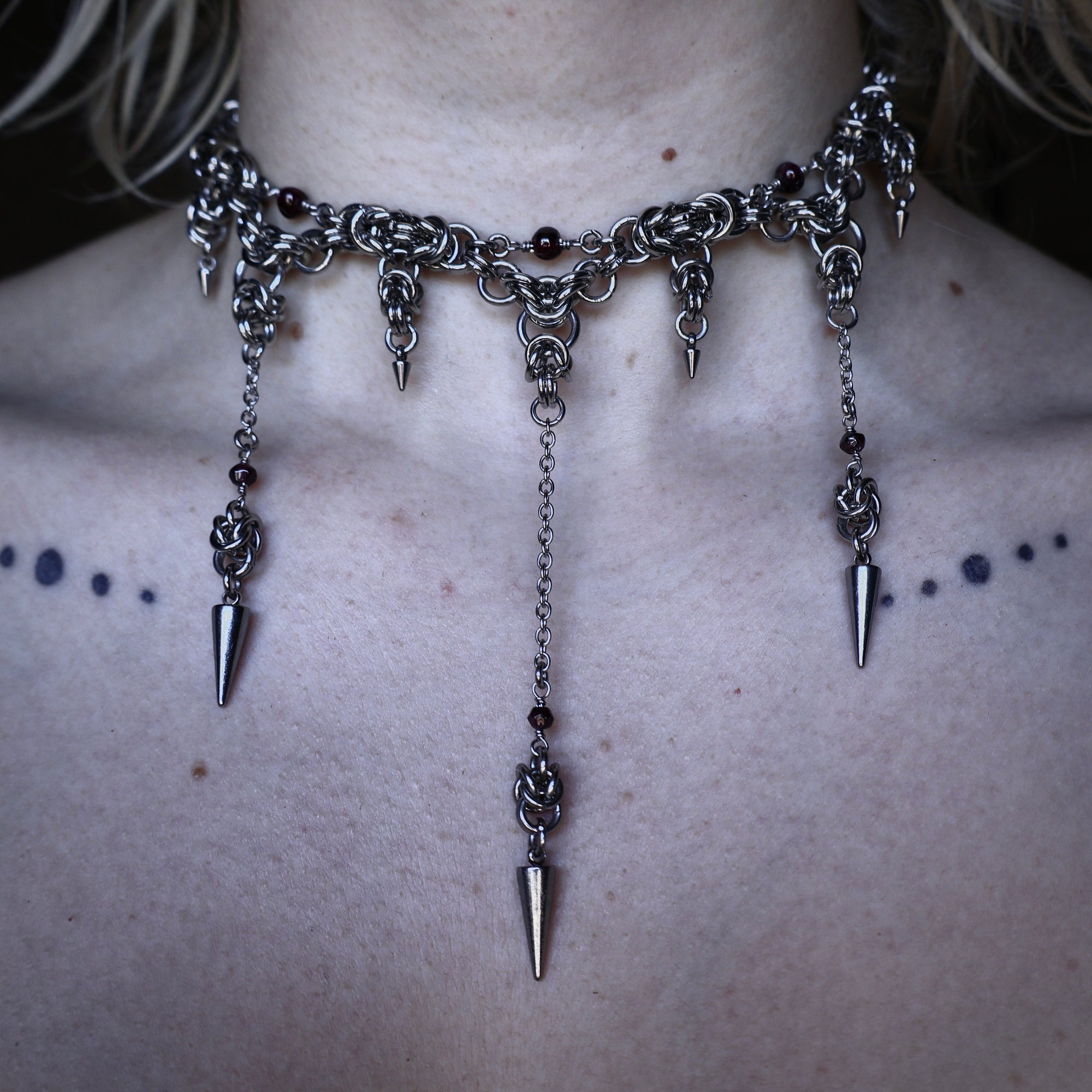 Divine Garnet. Chainmail Choker. MADE-TO-ORDER