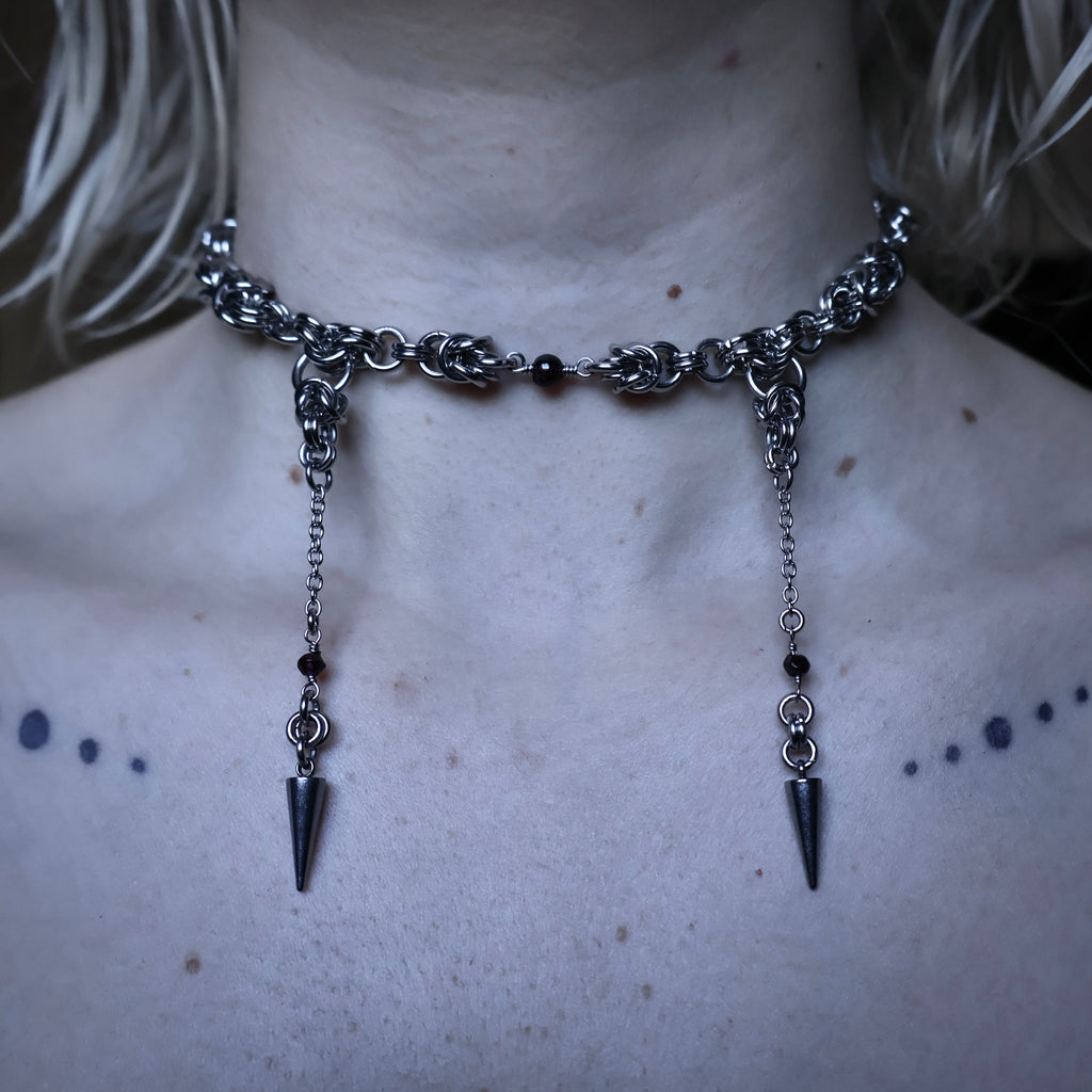 Garnet Fangs Chainmail Choker. MADE-TO-ORDER