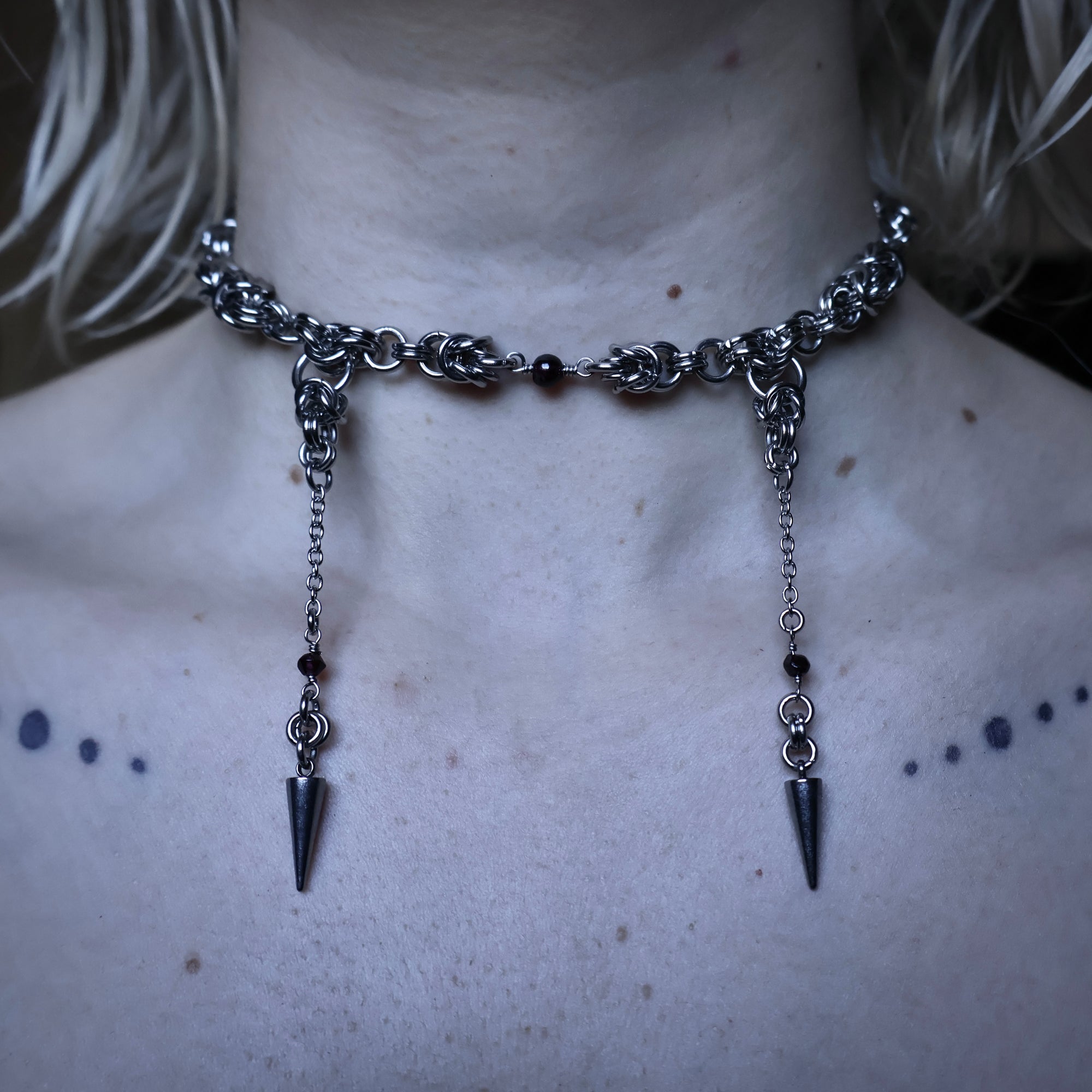 Garnet Fangs Chainmail Choker. MADE-TO-ORDER