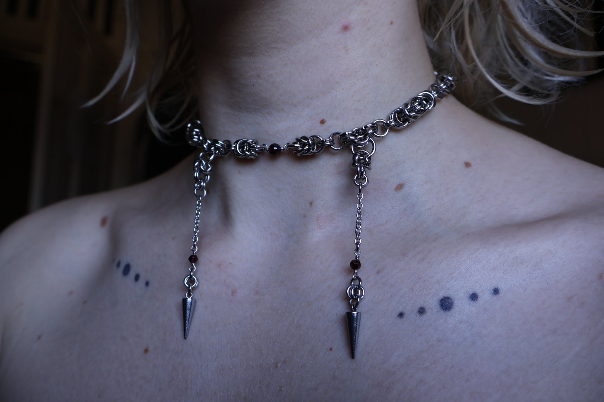 Garnet Fangs Chainmail Choker. MADE-TO-ORDER