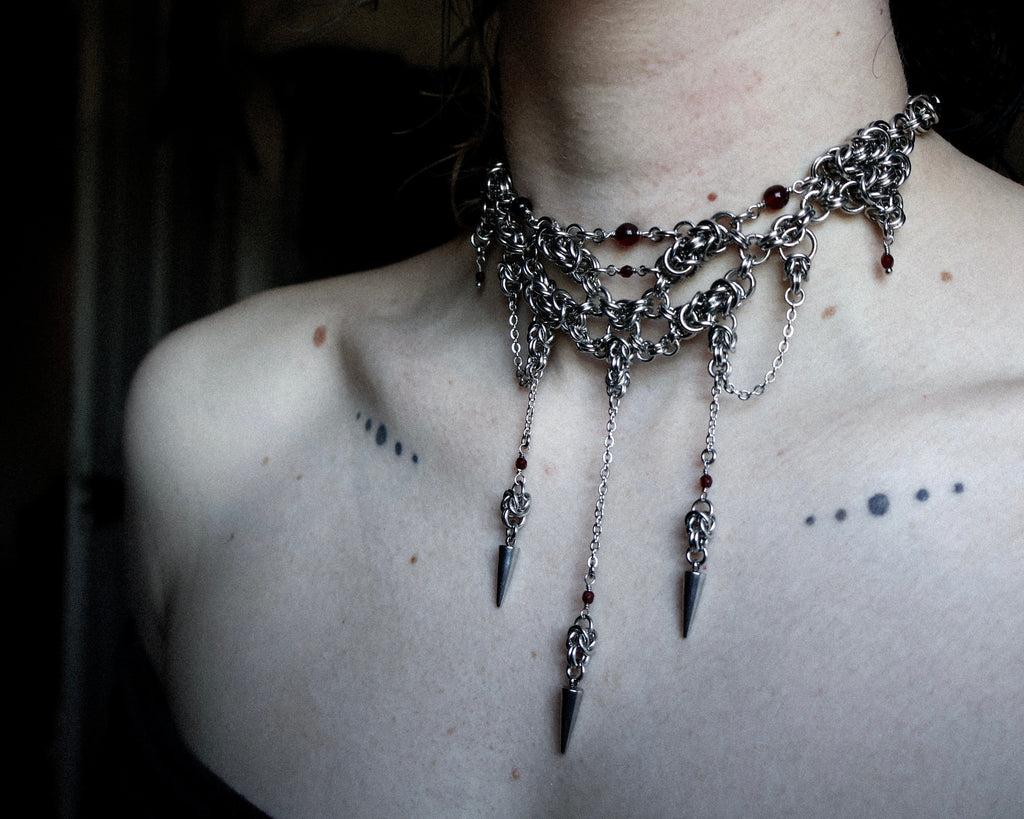 Blood-Red Enigma. Chainmail Choker. MADE-TO-ORDER.