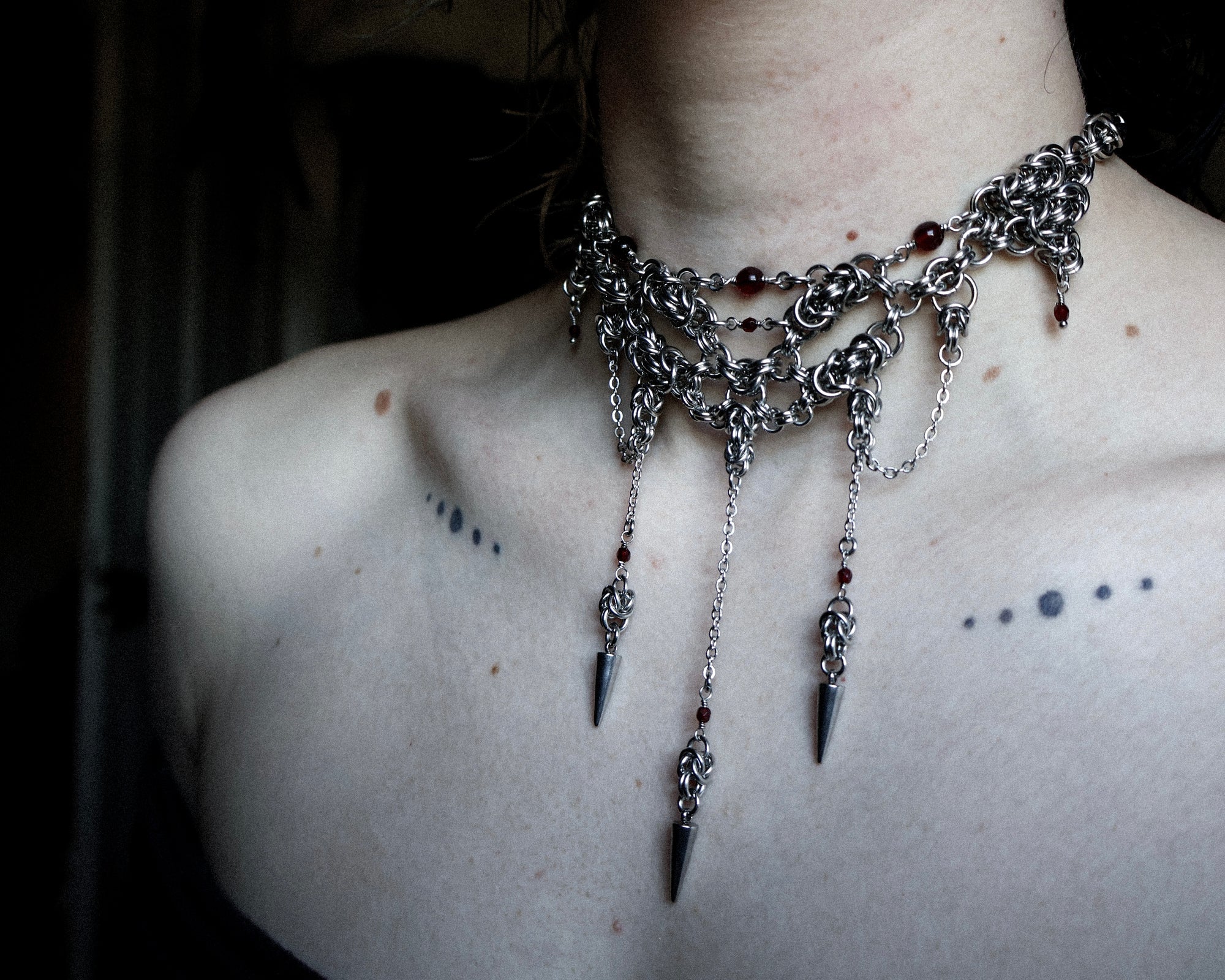 Blood-Red Enigma. Chainmail Choker. MADE-TO-ORDER.