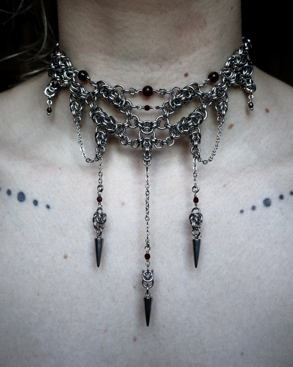 Blood-Red Enigma. Chainmail Choker. MADE-TO-ORDER.