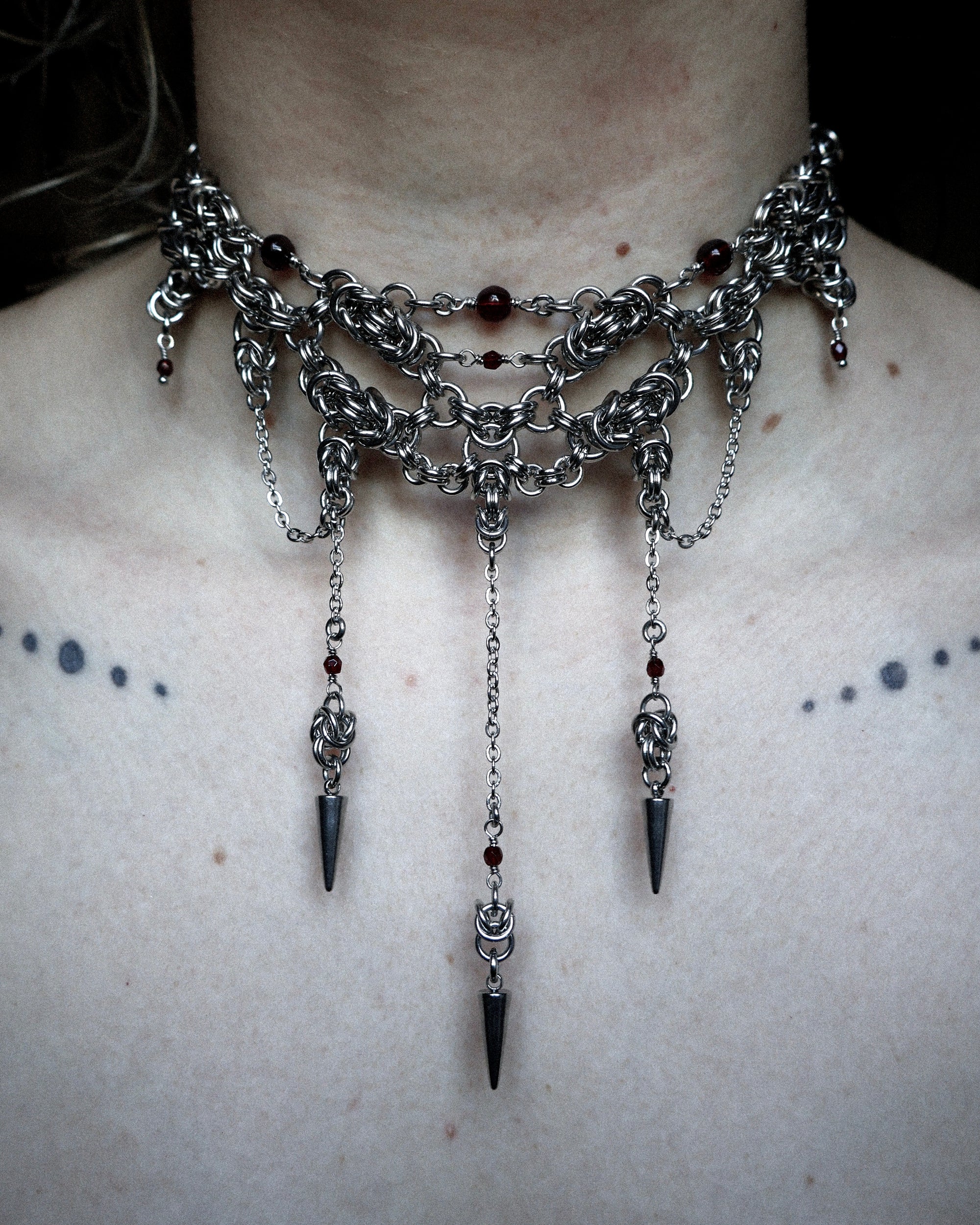 Blood-Red Enigma. Chainmail Choker. MADE-TO-ORDER.