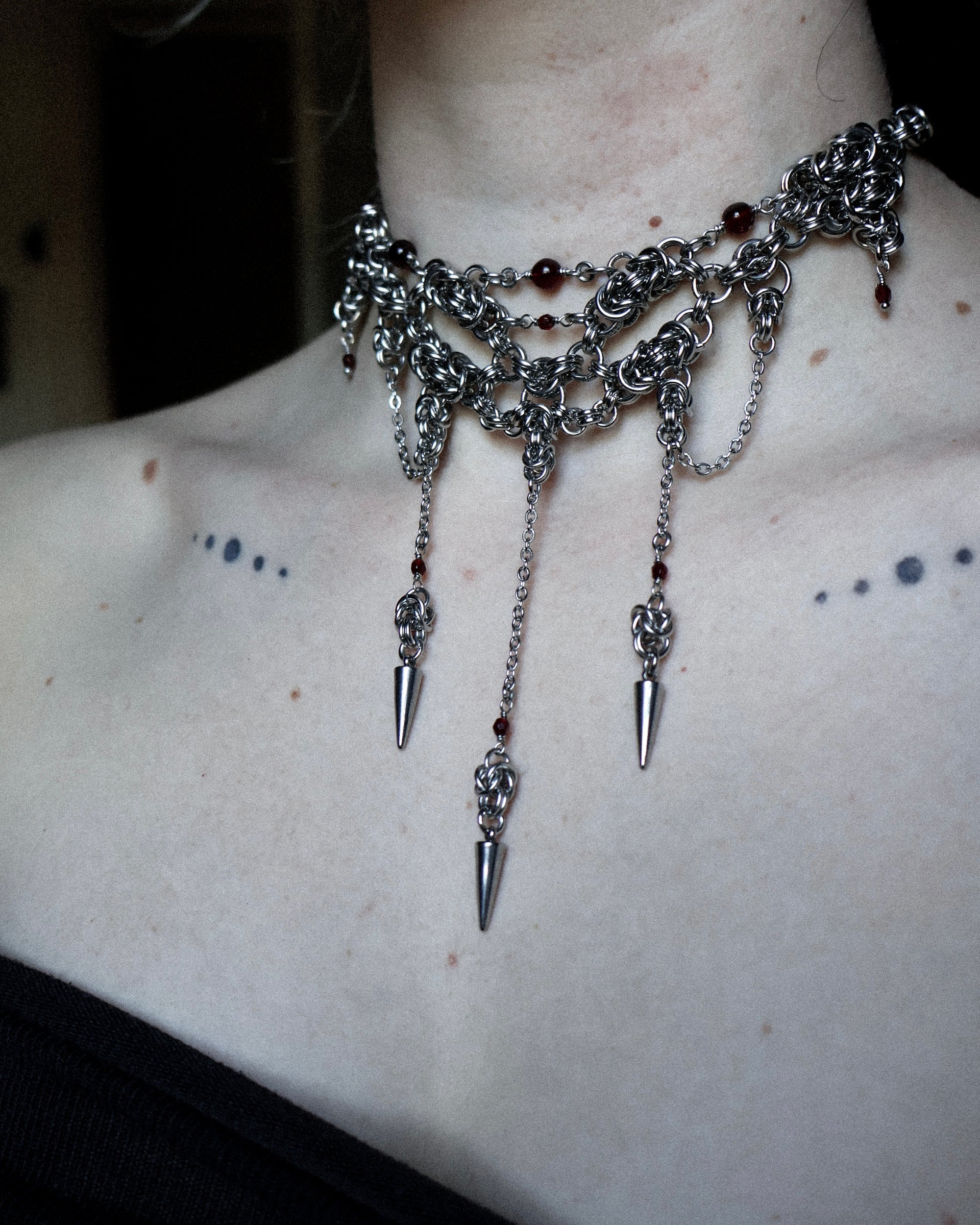 Blood-Red Enigma. Chainmail Choker. MADE-TO-ORDER.