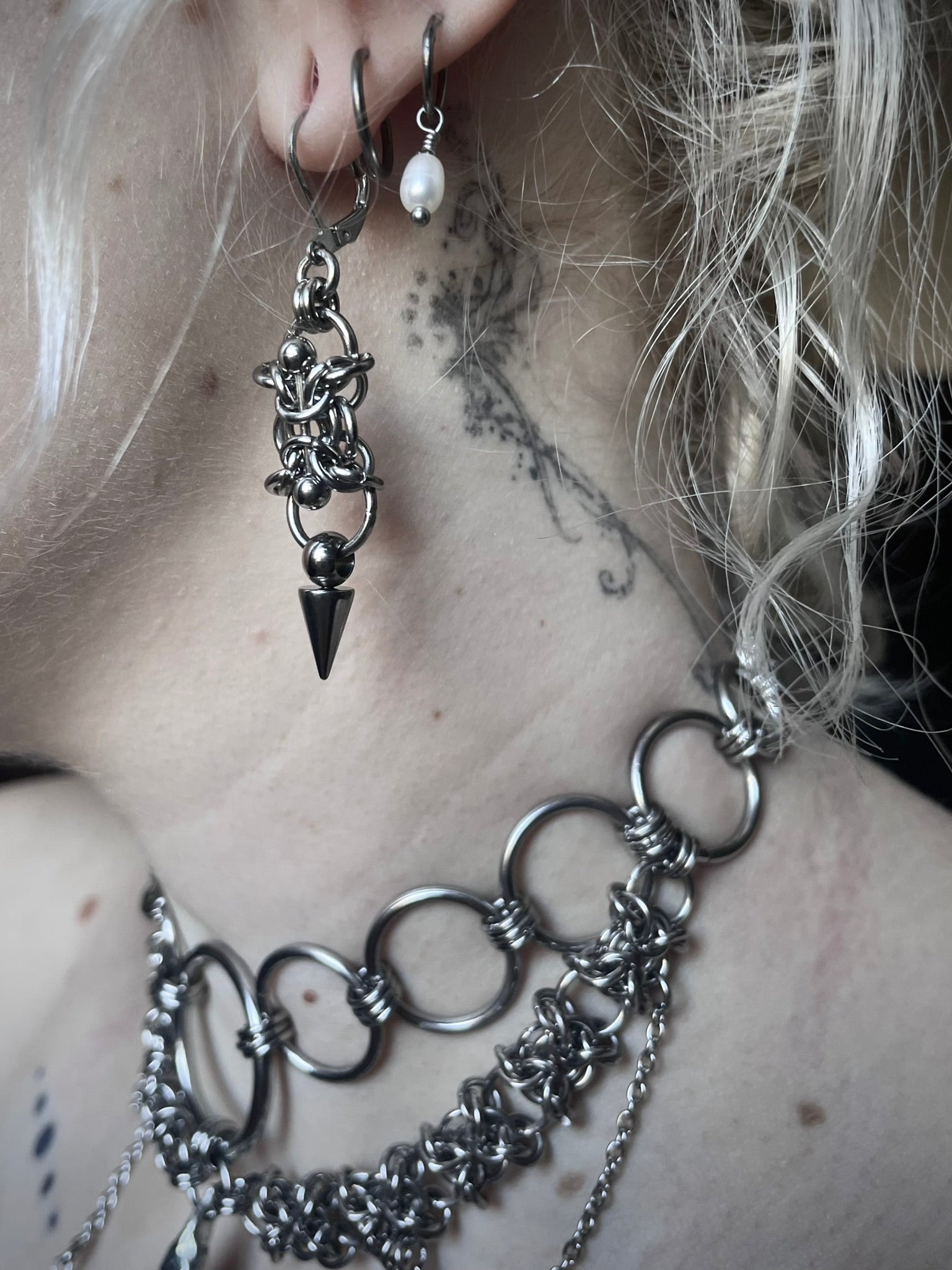 Pierced Spike Chainmail Earrings.