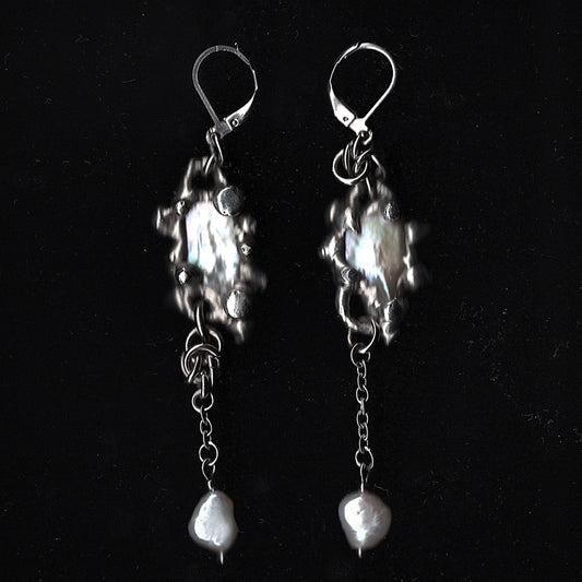 Soldered Pearl and Chainmail Earrings