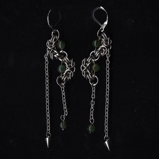 Jade and Chainmail Earrings