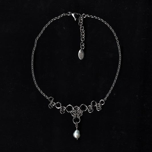 Dainty Chainmail and Freshwater Pearl Necklace. MADE-TO-ORDER.