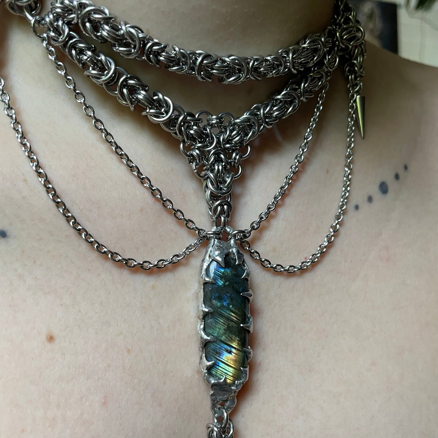 Soldered Labradorite and Intricate Chainmail Choker