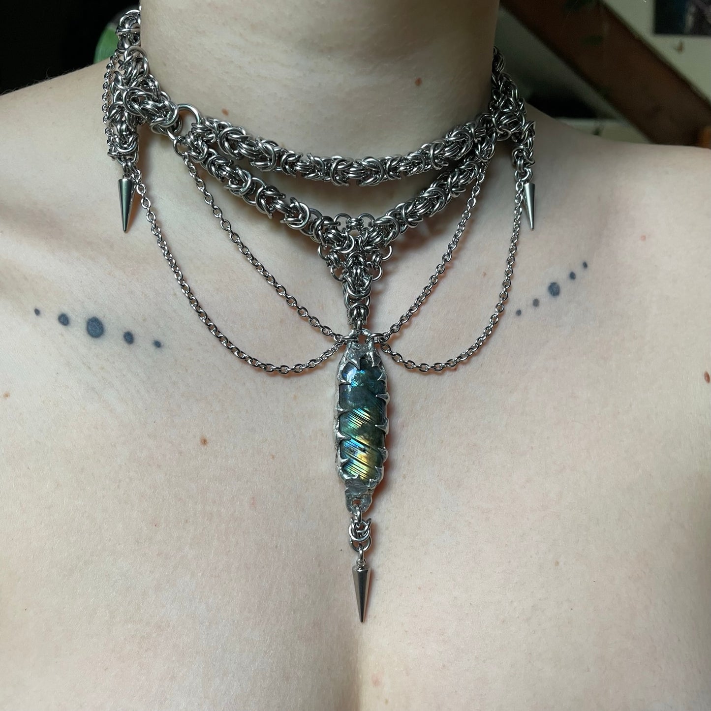 Soldered Labradorite and Intricate Chainmail Choker