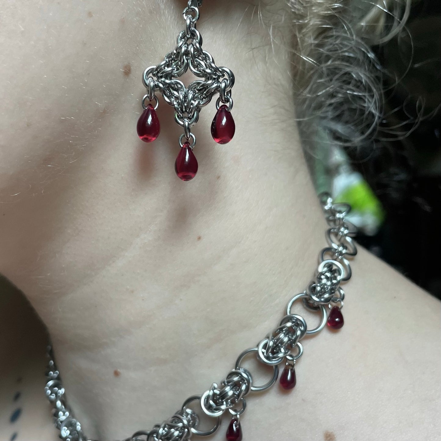 Blood Droplets Chainmail earrings