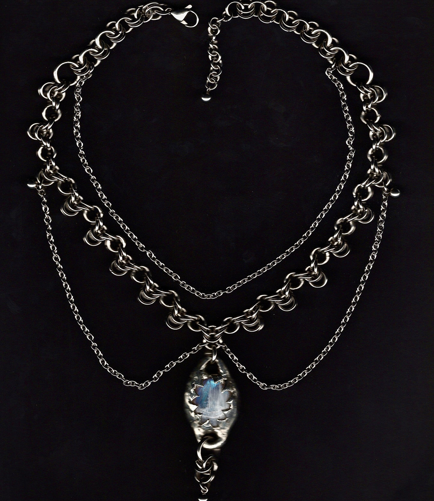 Soldered Moonstone and Chainmail Necklace