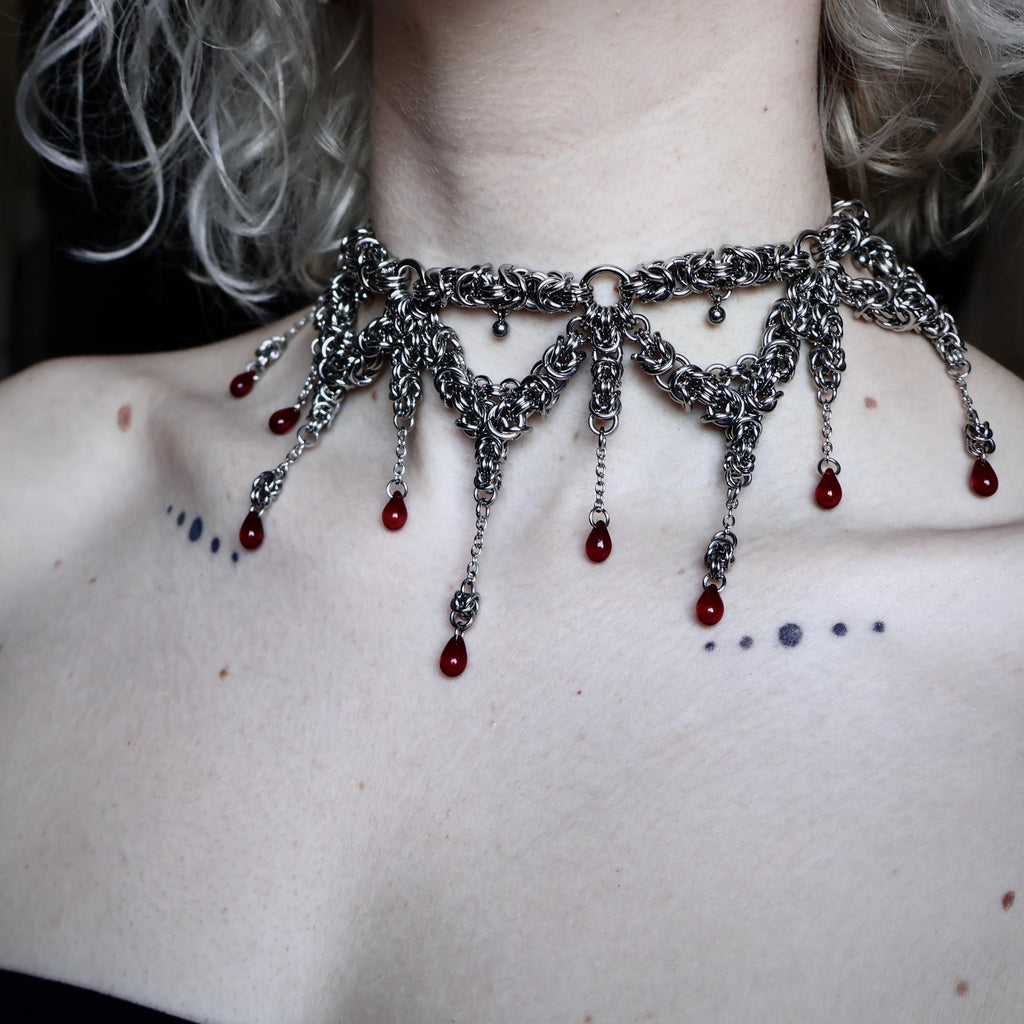 Insatiable. Blood Droplet Chainmail Choker.