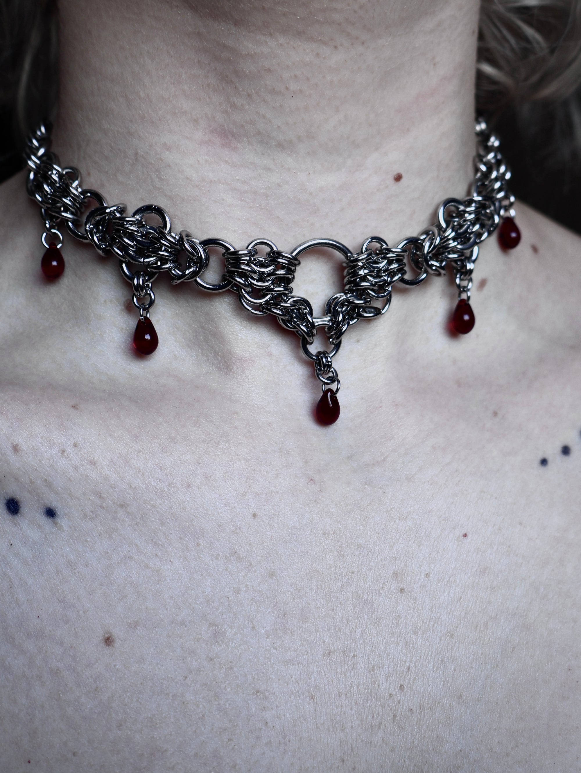 Worship. Blood Droplet Chainmail Necklace.