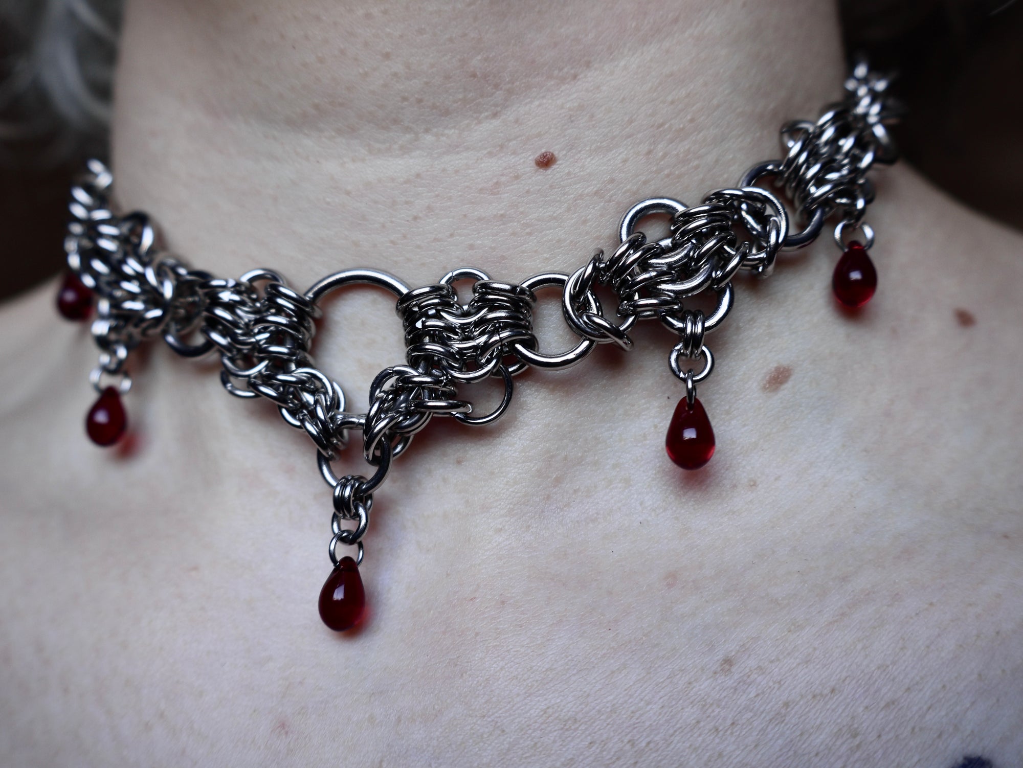 Worship. Blood Droplet Chainmail Necklace.