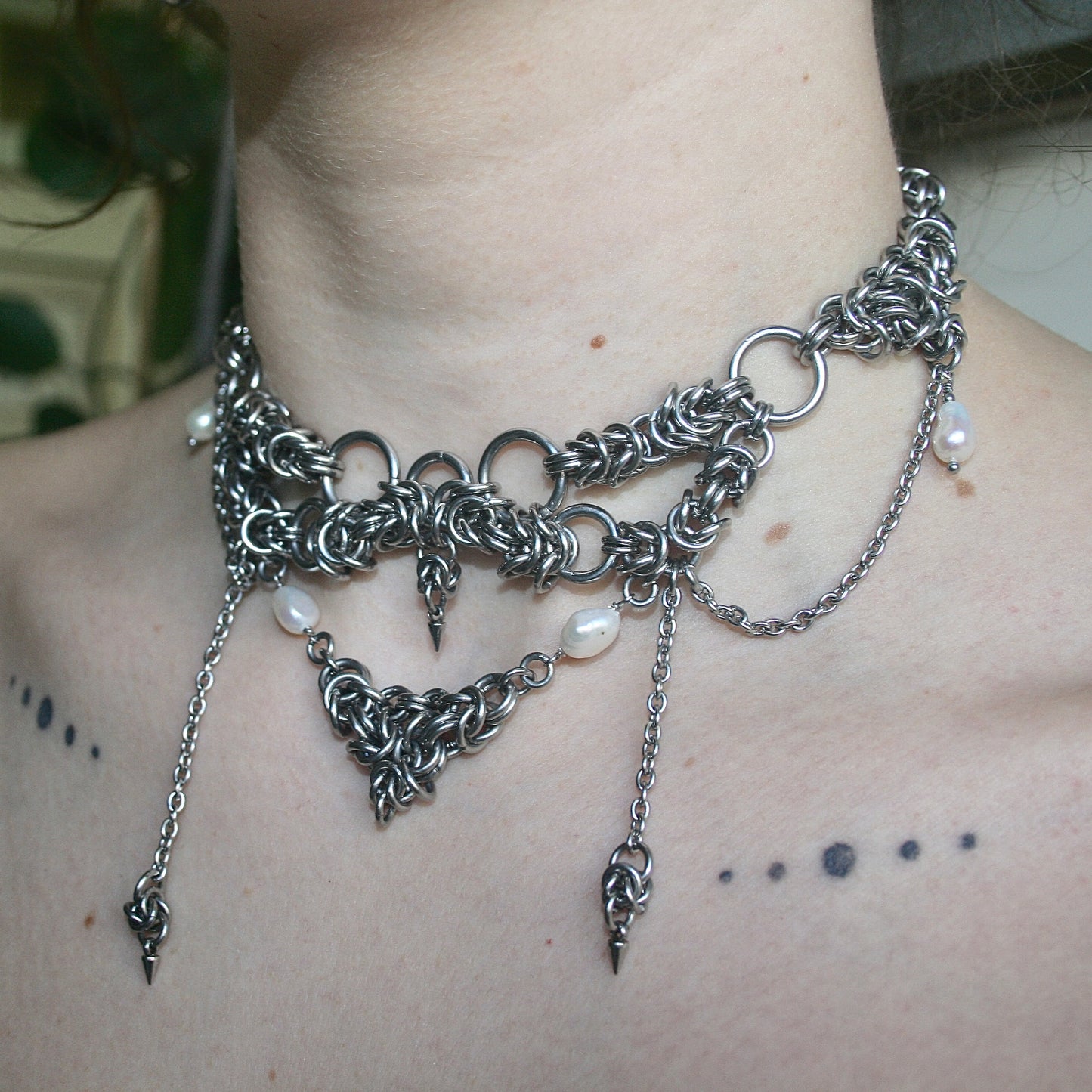 Celestial Baroque Pearl Chainmail Choker. MADE-TO-ORDER.