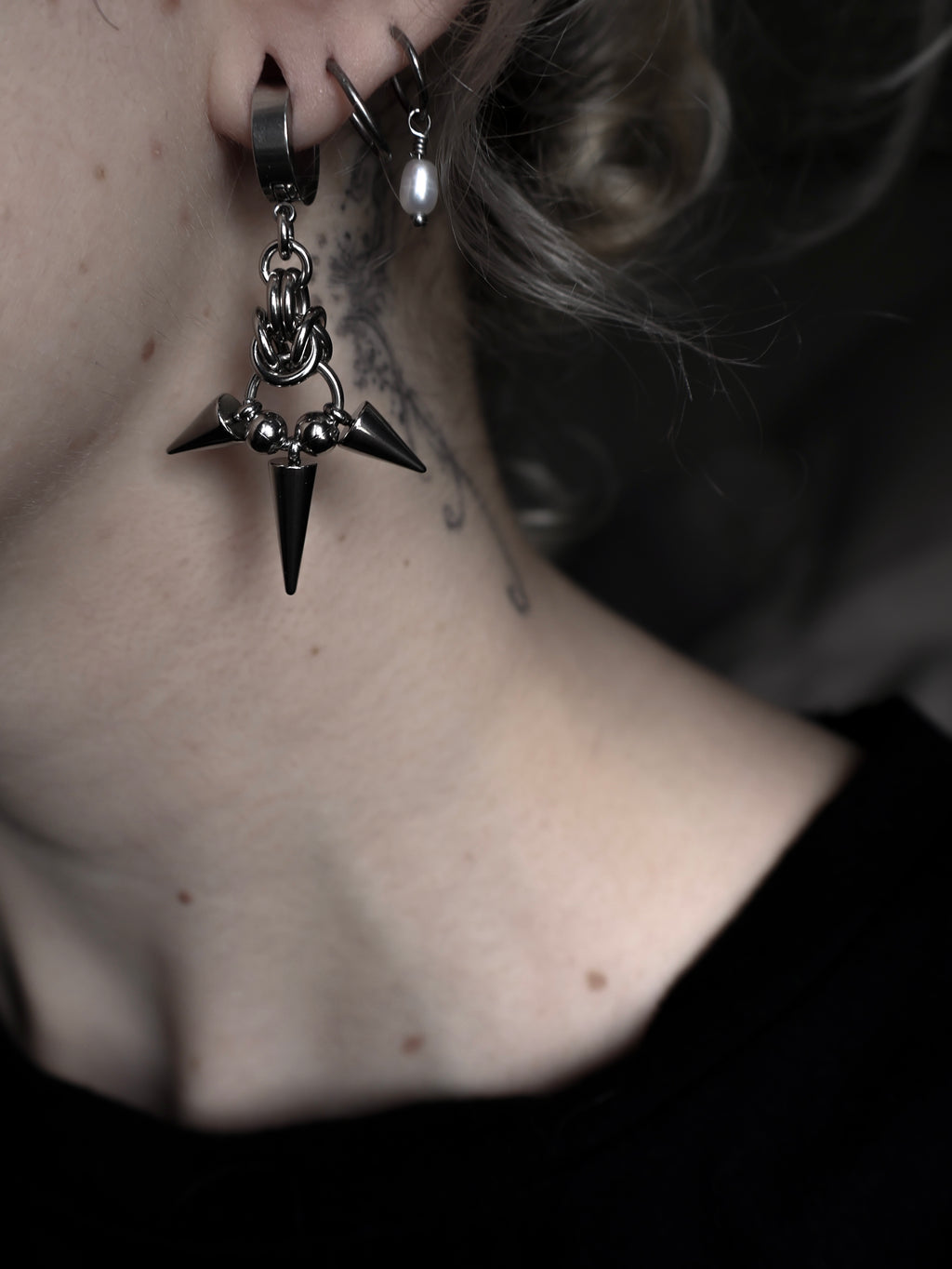 Protection. Spike and Chainmail Earrings.