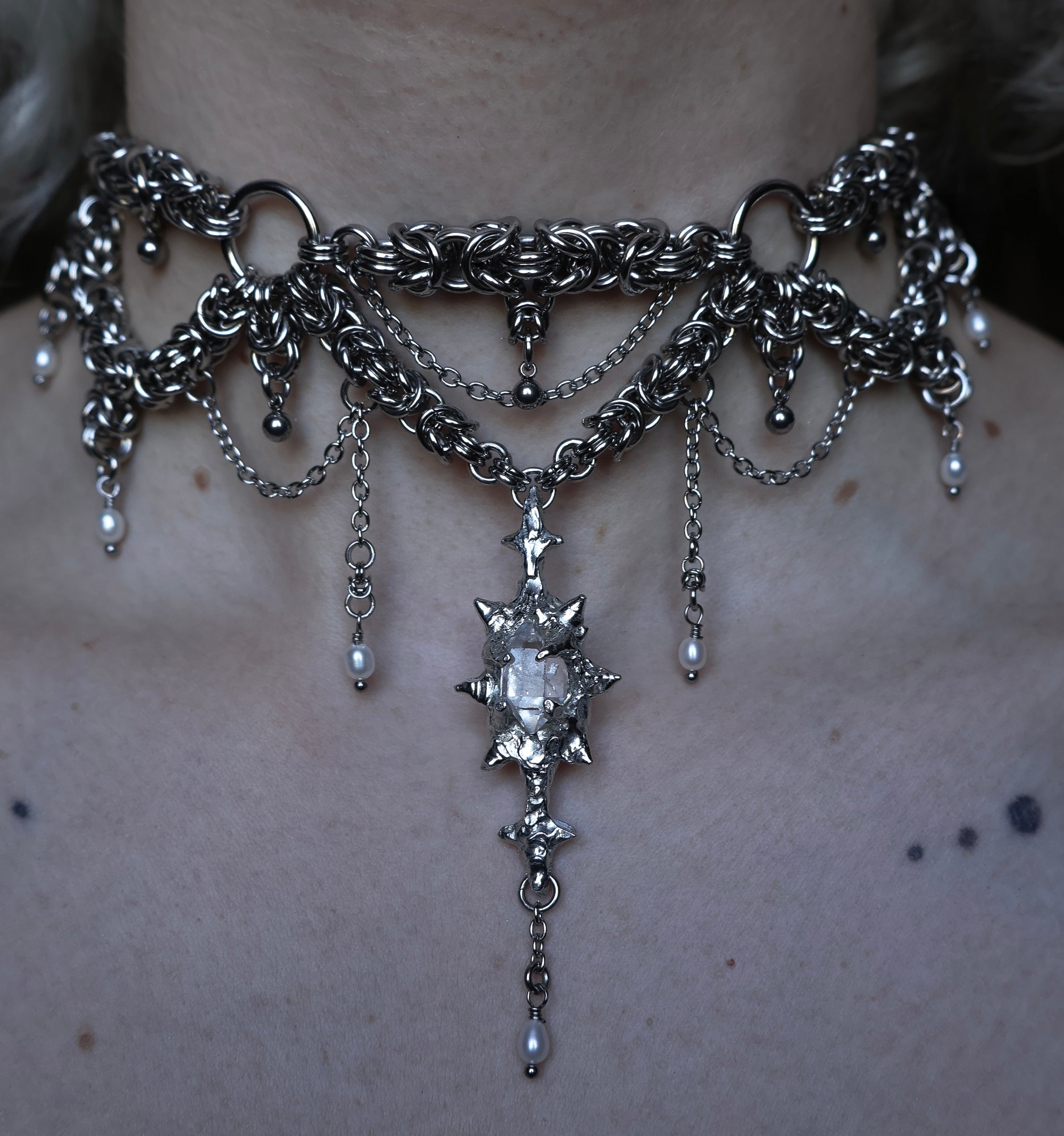 Herkimer Diamond Dream. Chainmail Choker.