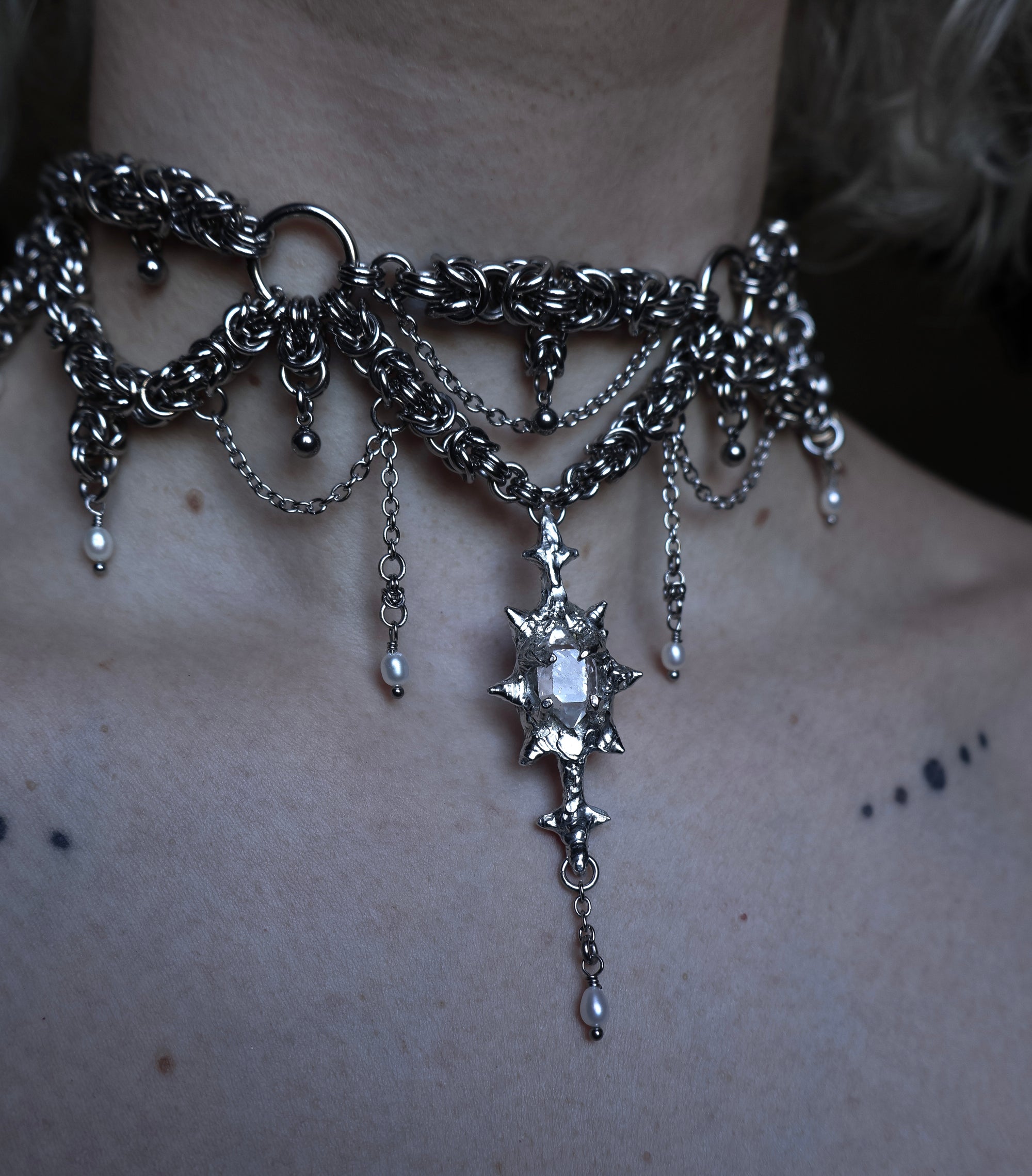 Herkimer Diamond Dream. Chainmail Choker.