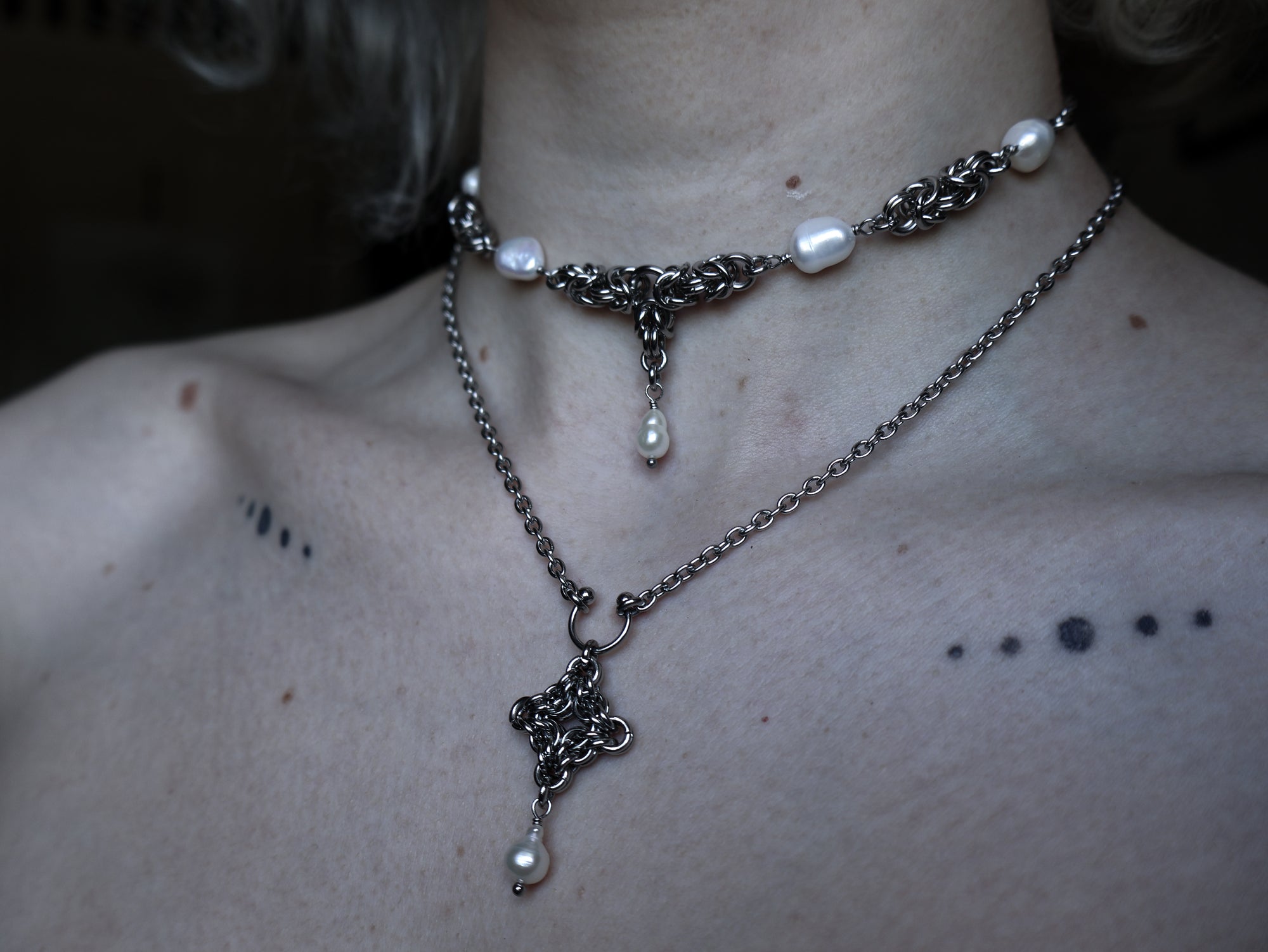 Tear Drop Chainmail Necklace.