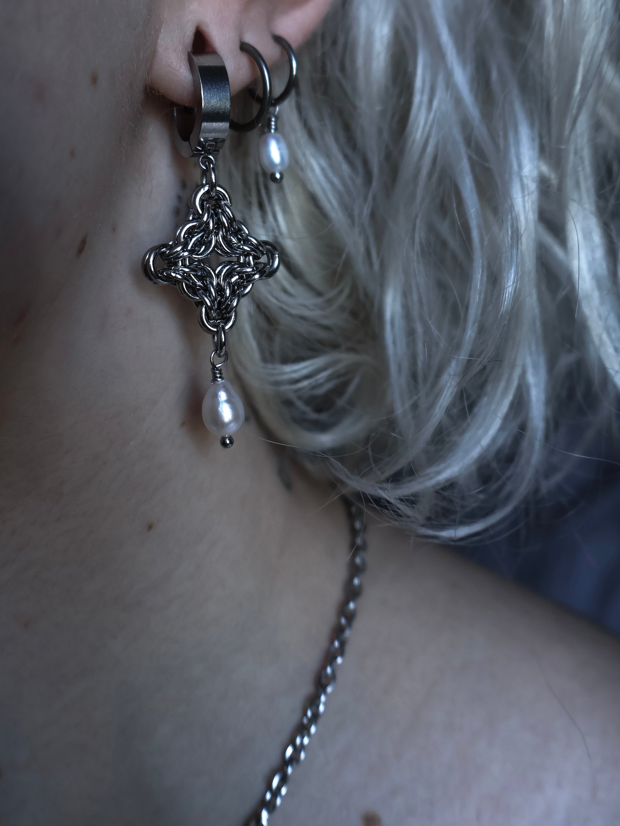 Tear Drop Chainmail Earrings.