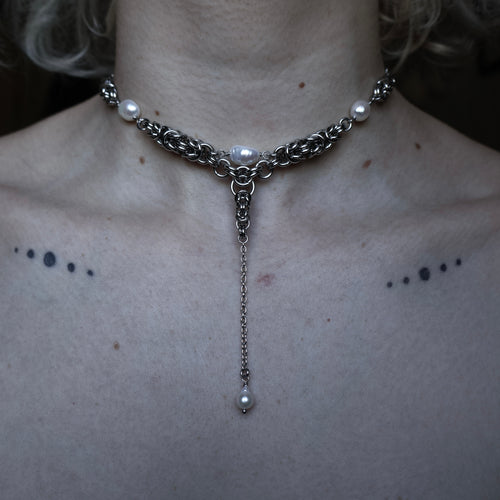 Angelic Pearl Drop. Chainmail Necklace. MADE-TO-ORDER.