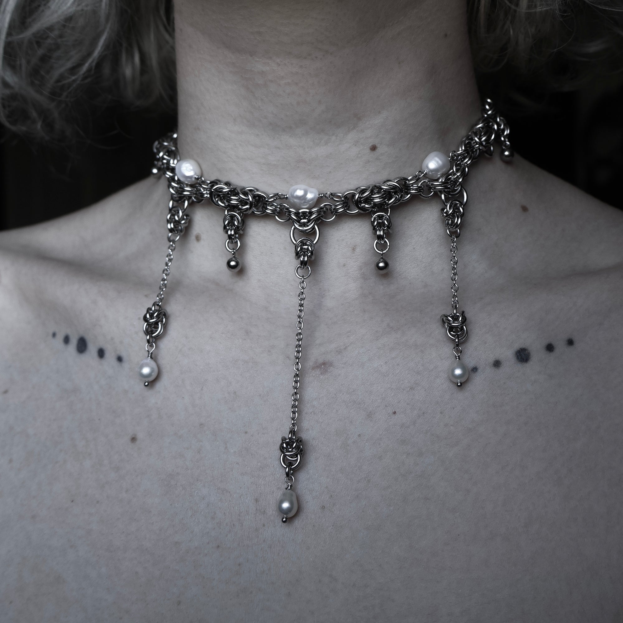 Nacre Tears Chainmail Necklace. MADE-TO-ORDER.