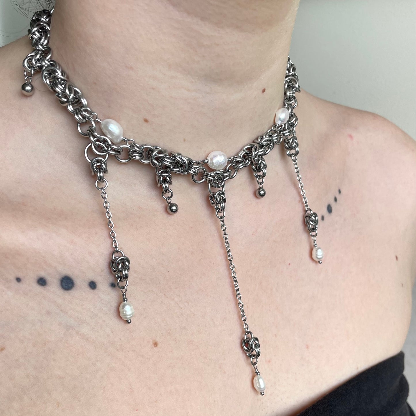 Nacre Tears Chainmail Necklace. MADE-TO-ORDER.