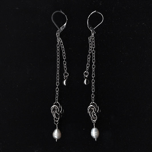 Dainty Chainmail and Freshwater Pearl Earrings. MADE-TO-ORDER