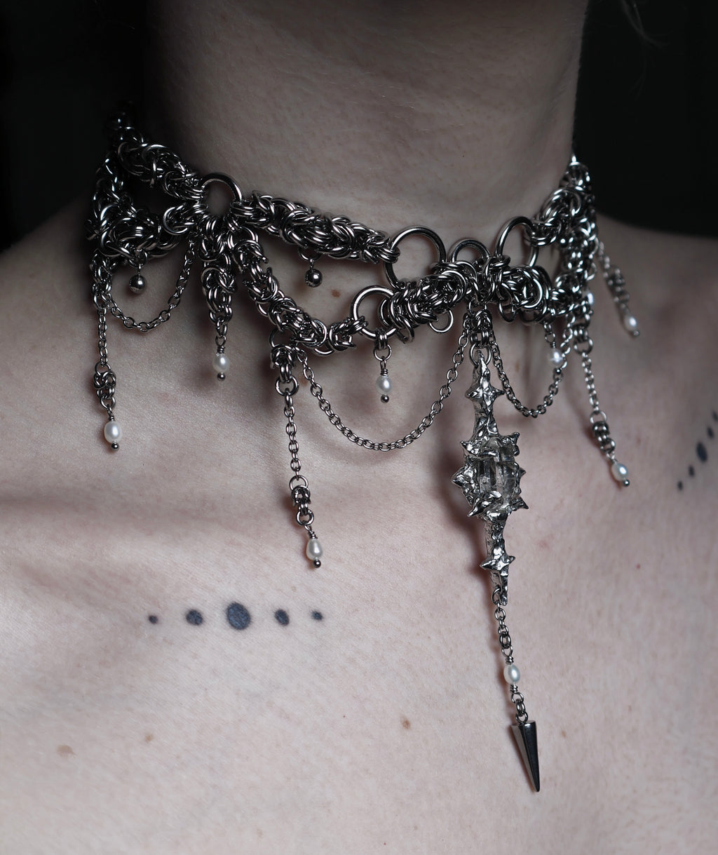 Temple Ruins. Herkimer Diamond Chainmail Choker.