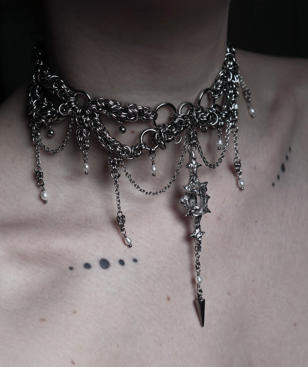 Temple Ruins. Herkimer Diamond Chainmail Choker.