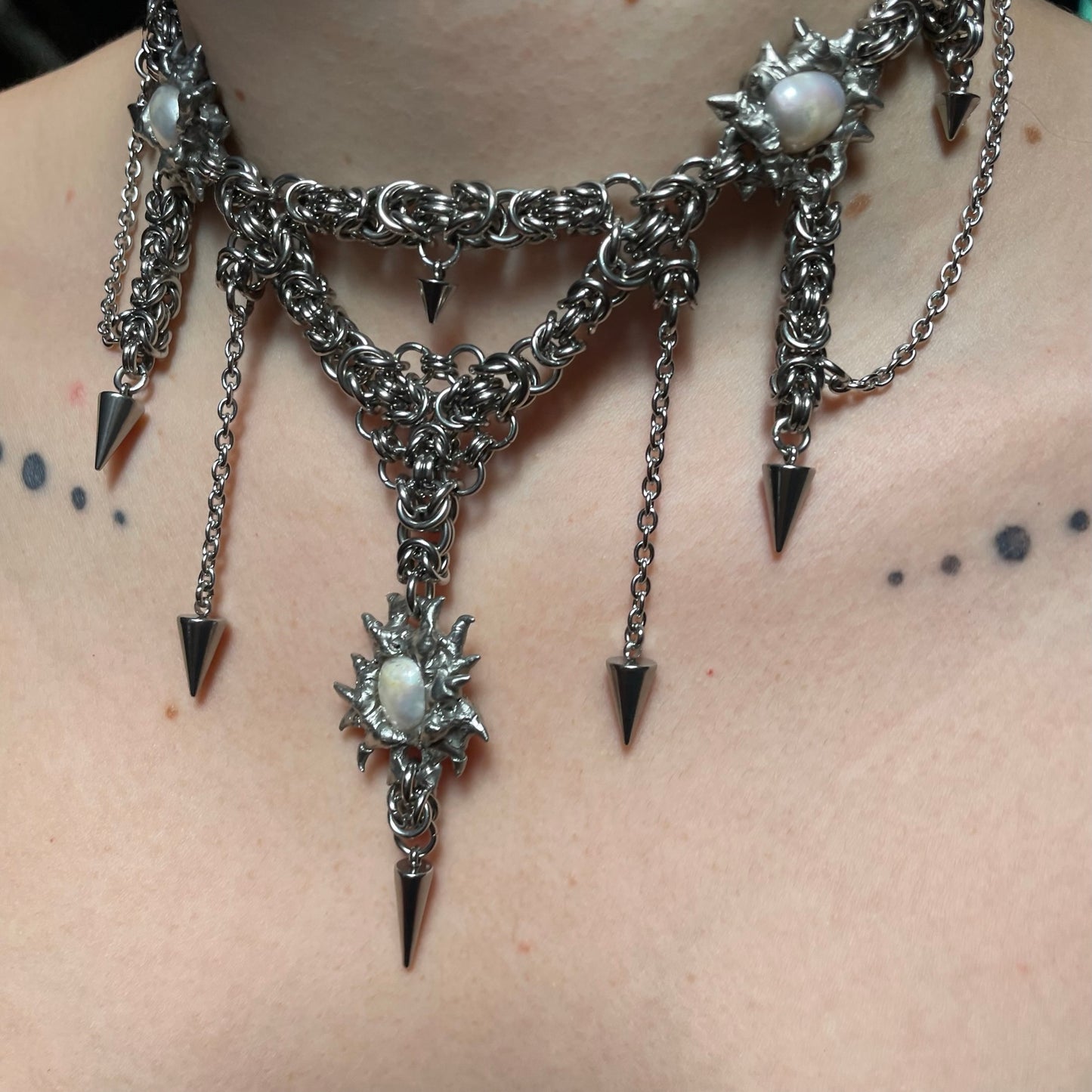 Celestial Soldered Pearl and Intricate Chainmail Choker