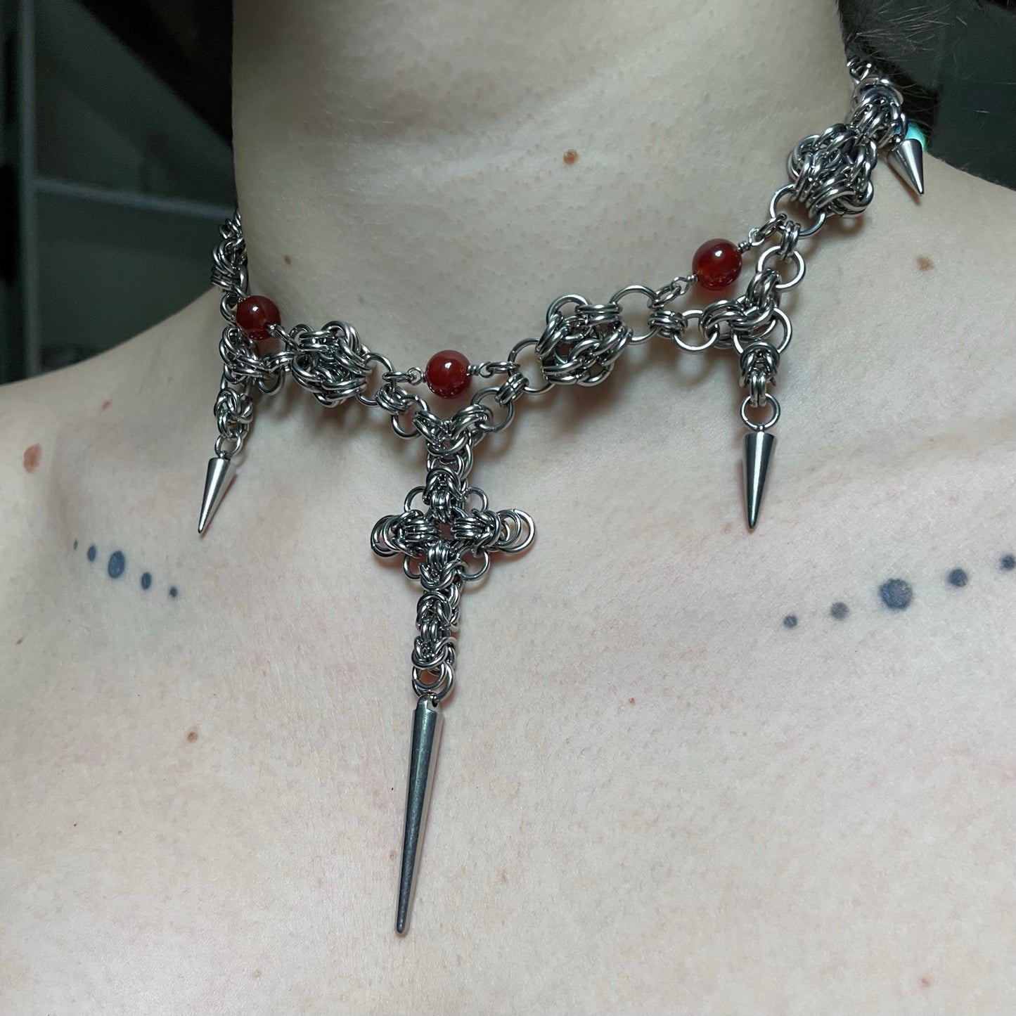 Carnelian Cross Choker. MADE-TO-ORDER.