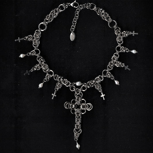 Pearl Cross Choker. MADE-TO-ORDER.